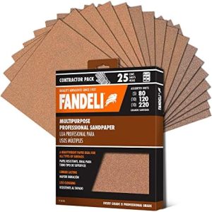 Fandeli | Multi-Purpose Sanding Paper | Assorted Grits (80,120,220) | 25 Sheets of 9'' x 11'' | Perfect for Sanding Metal and Sanding Wood | Hand Sanding | Orbital Sanders