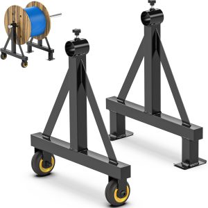 Wire Spool Rack Portable Cable Caddy Steel Wire Dispenser Rack Wire Spool Holder with Wheels for up to 28" Diameter Spools 220 Lbs Capacity (Black)